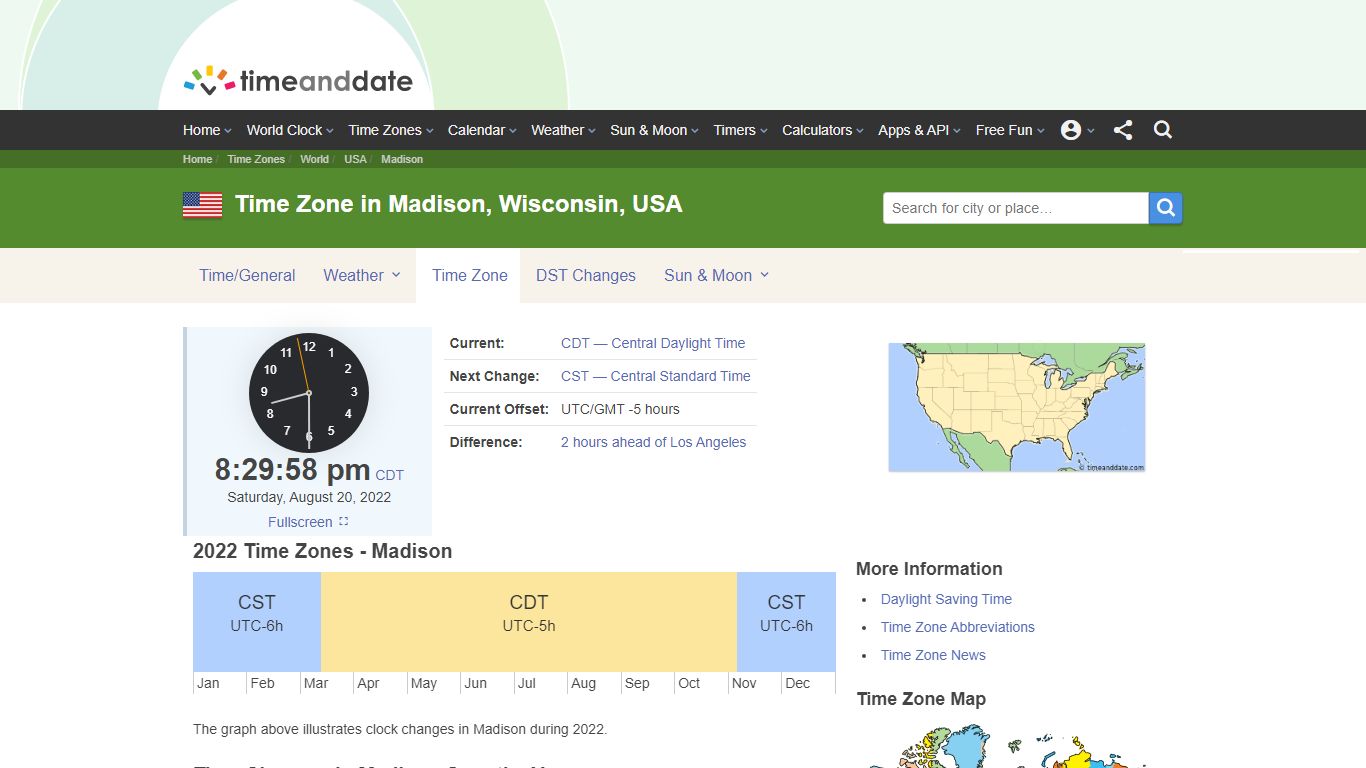Time Zone & Clock Changes in Madison, Wisconsin, USA - Time and Date