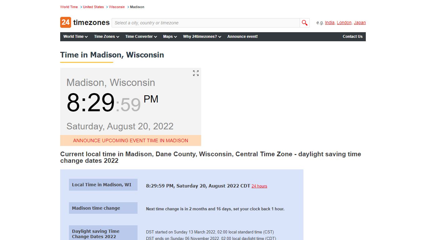 Current local time in Madison, Wisconsin - 24timezones.com