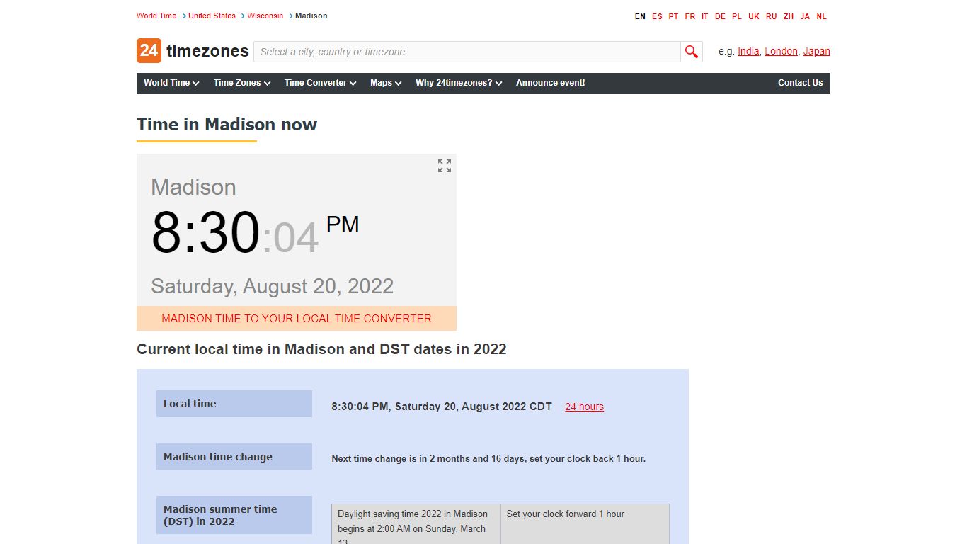 Current time in Madison, United States - 24timezones.com