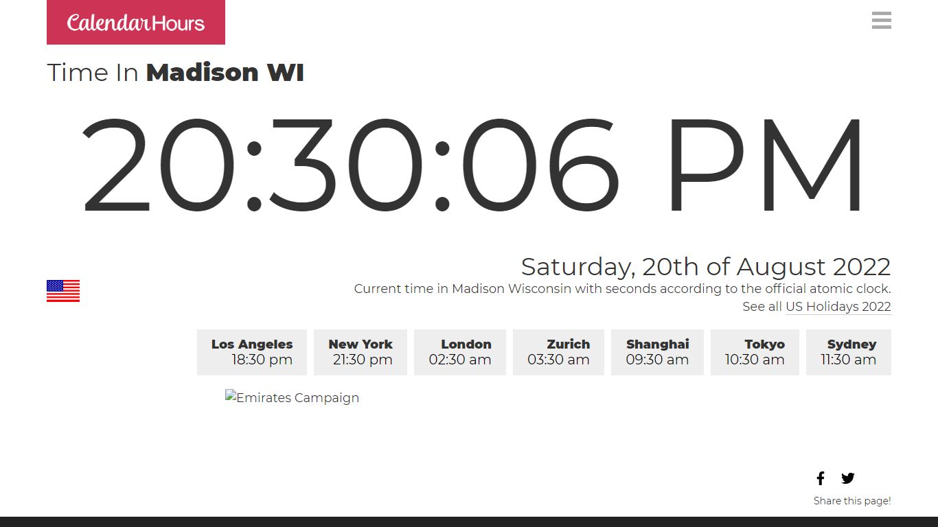 Time In Madison WI - CalendarHours.com